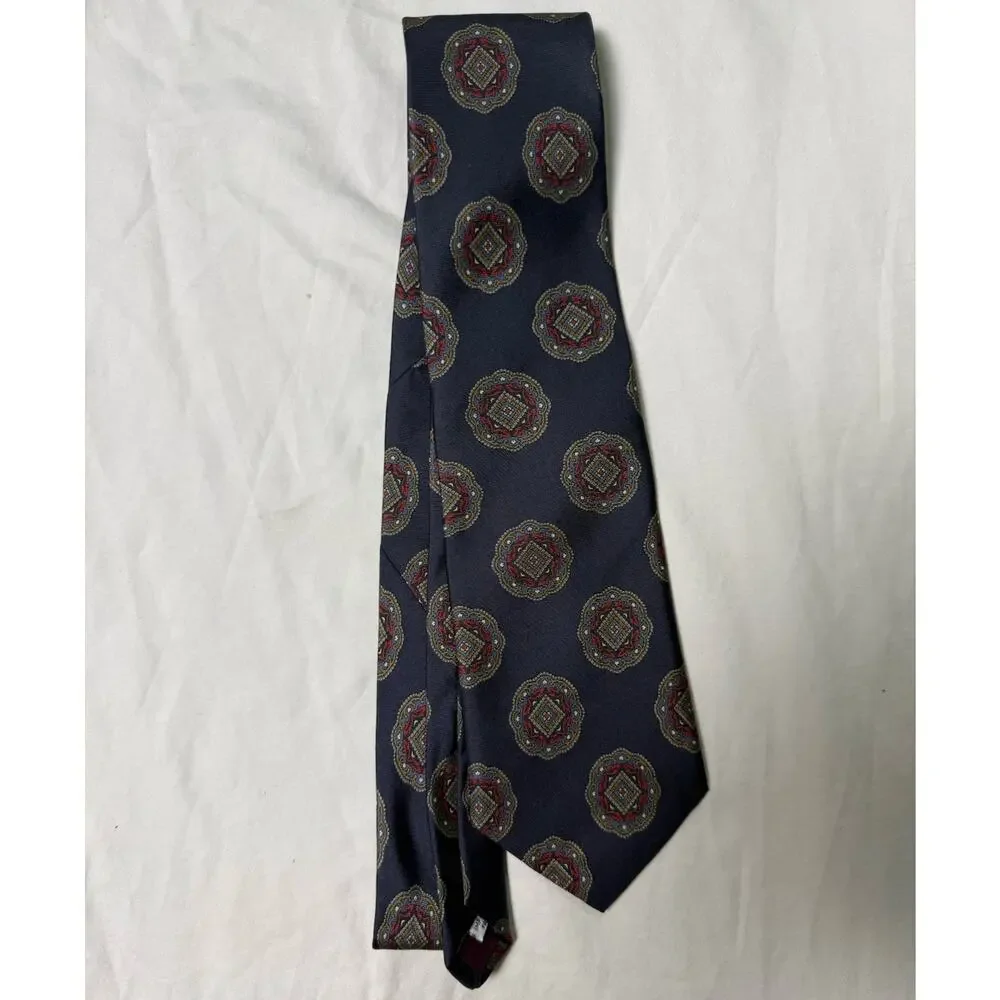 Lot of 3 Men's Dress Ties Navy Foulard + Solid Red Silk Accents Envoy Ketch